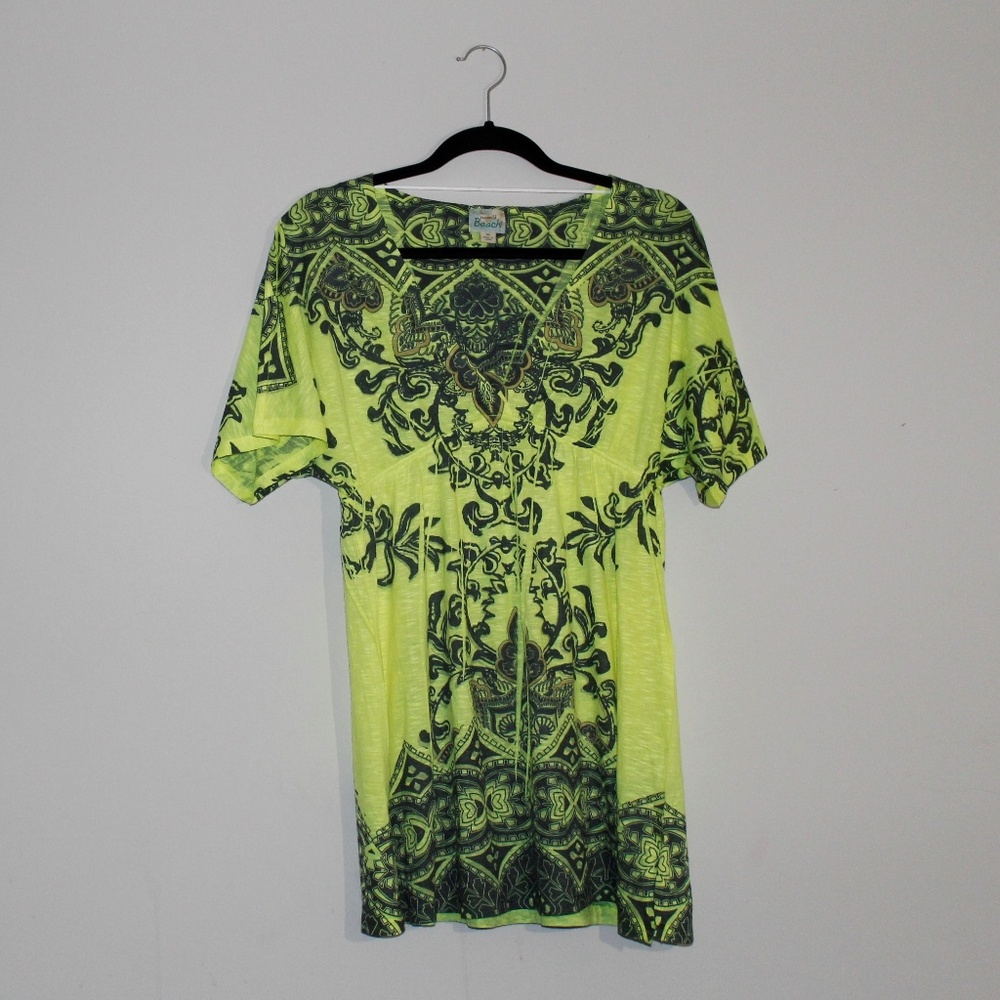 OneWorld Lime Green and Black Deep V-Neck Tunic